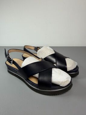 ANTONIO MELANI Black Leather Crisscross Slingback Sandals EUC 8